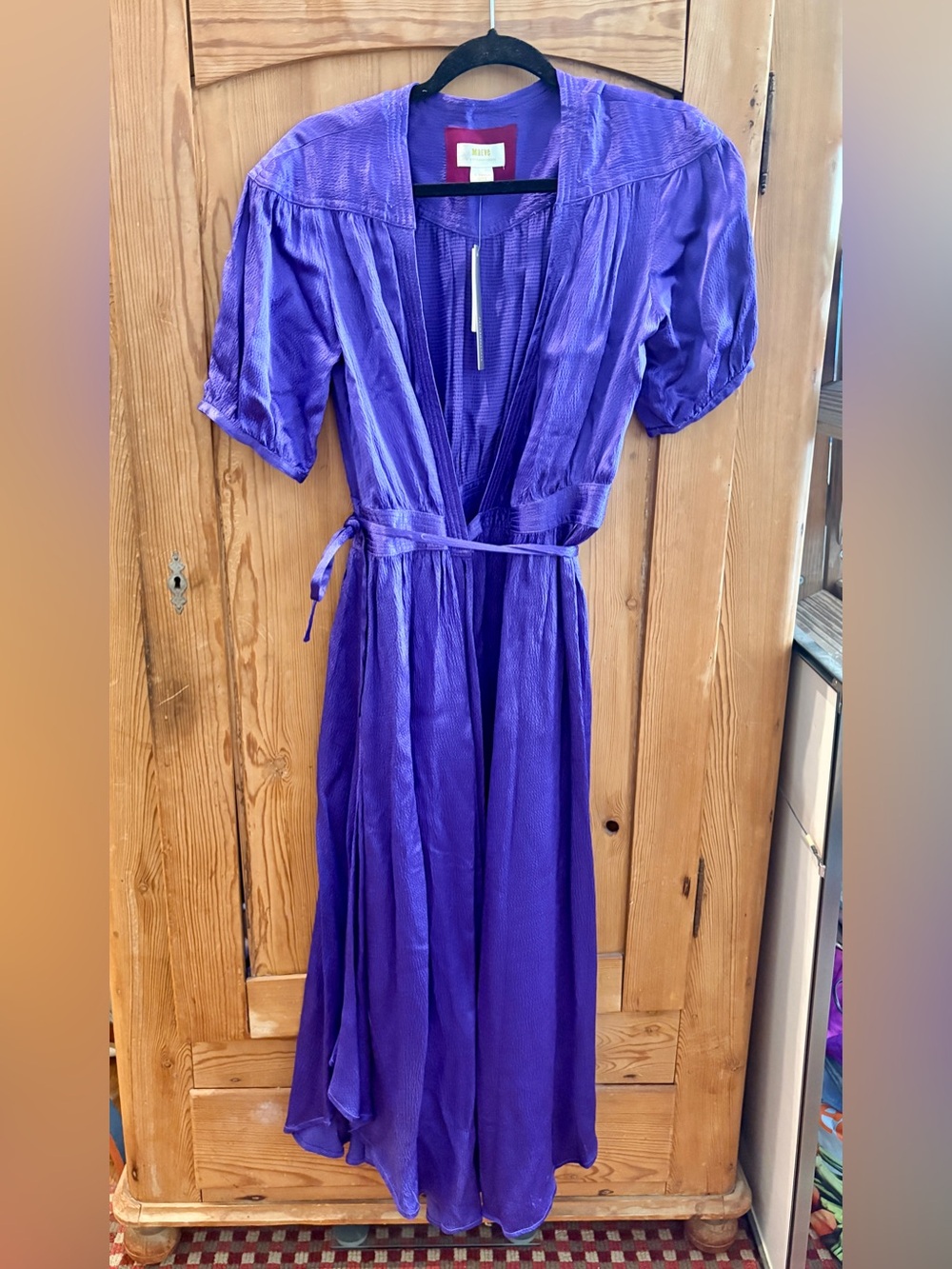 NWT Maeve Anthropologie Purple Maxi Wrap Dress with Short Sleeves sz XS